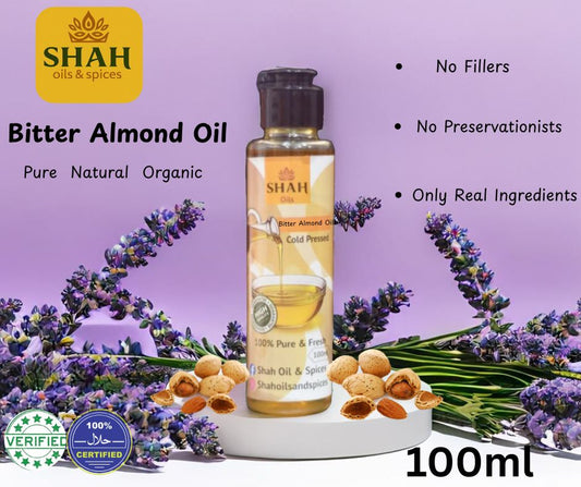 Shah Oils – Cold Pressed Bitter Almond Oil Available Sizes: 50 ml | 100 ml | 200 ml