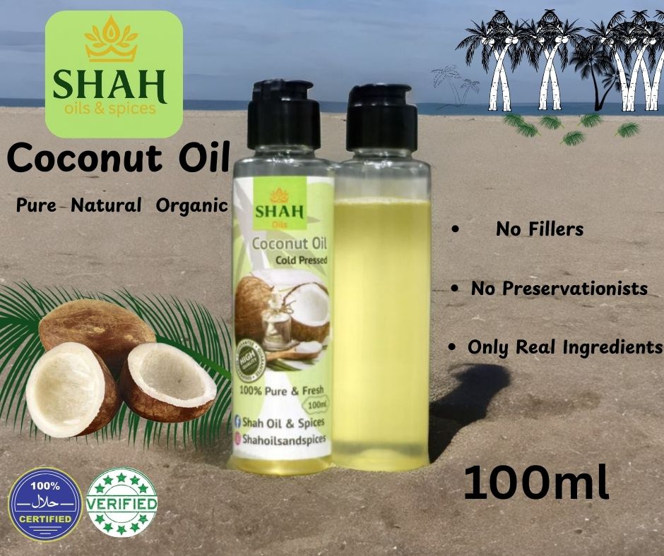 Coconut Oil – 100% Pure & Cold-Pressed – Hair, Skin & Cooking – Available in 500ml, 200ml, 100ml, 50ml