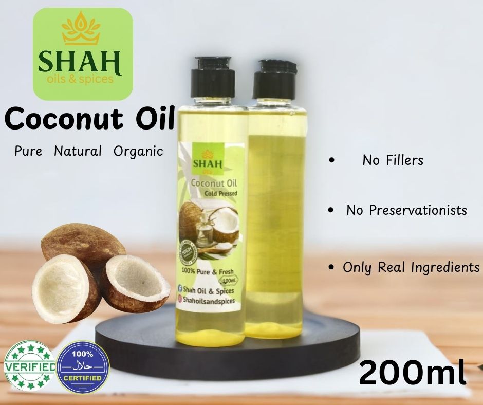 Coconut Oil – 100% Pure & Cold-Pressed – Hair, Skin & Cooking – Available in 500ml, 200ml, 100ml, 50ml