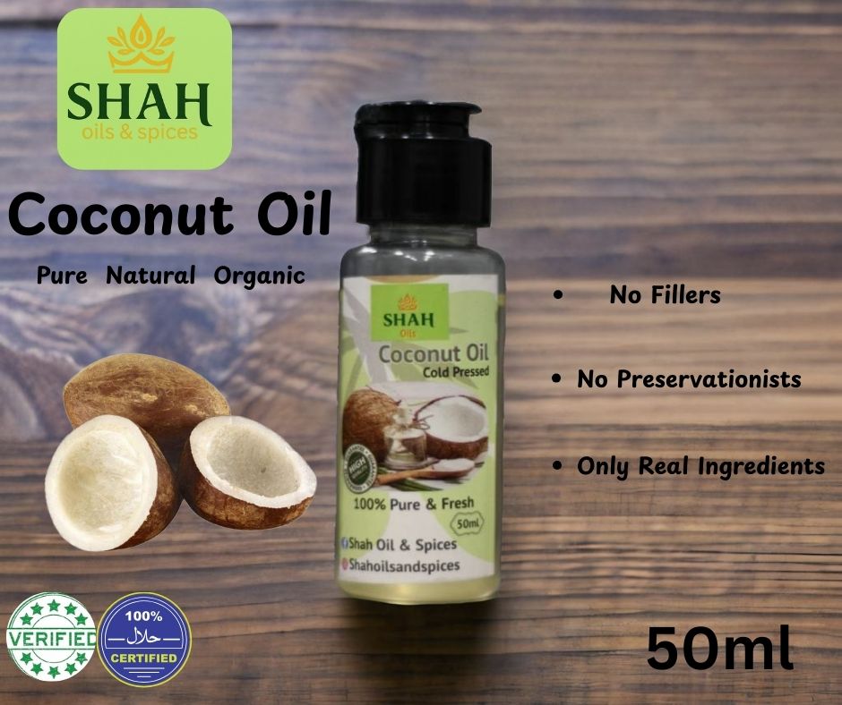 Coconut Oil – 100% Pure & Cold-Pressed – Hair, Skin & Cooking – Available in 500ml, 200ml, 100ml, 50ml